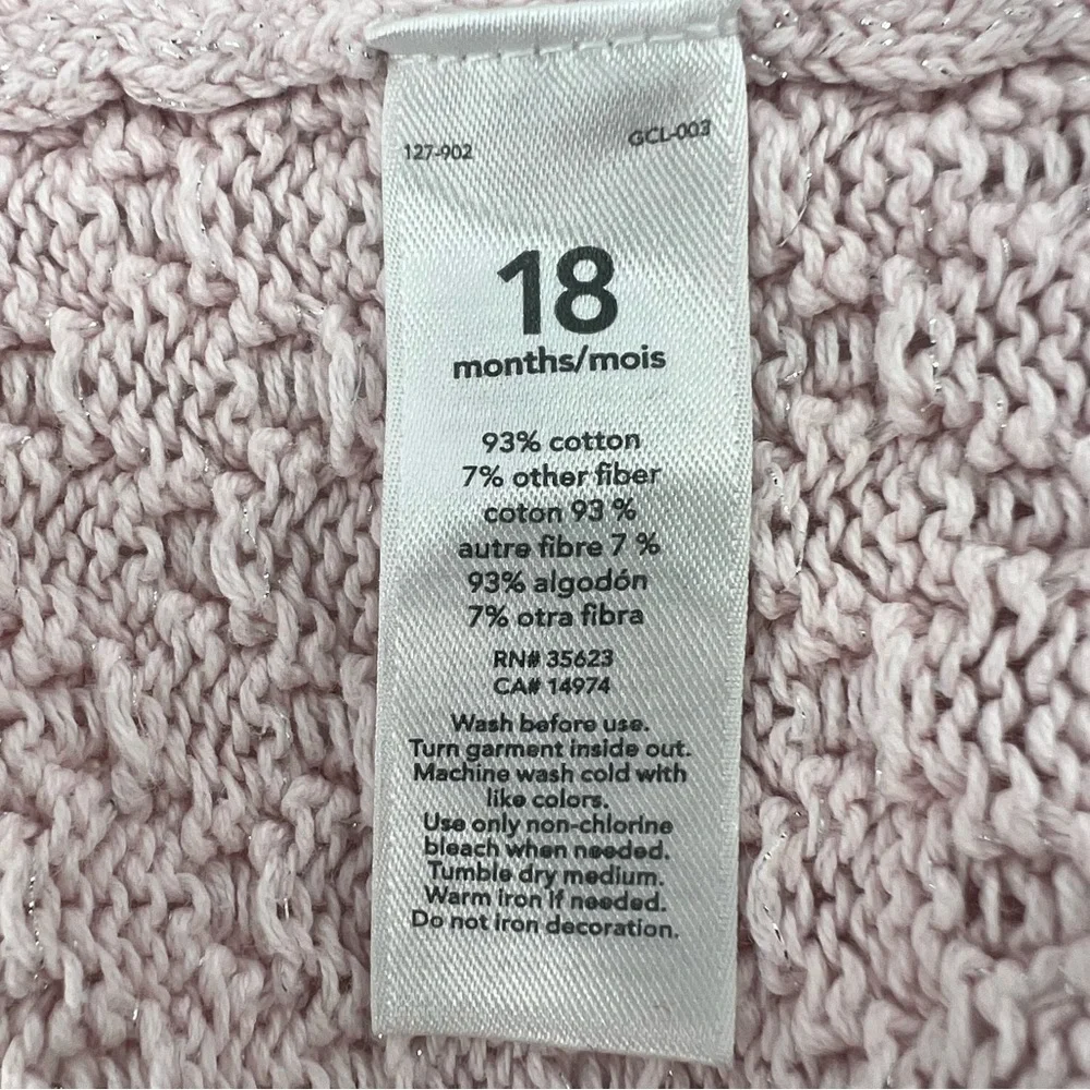 Carter’s Pink Silver Long Sleeve V-Neck Cardigan Sweater Size 18 Months Girl’s